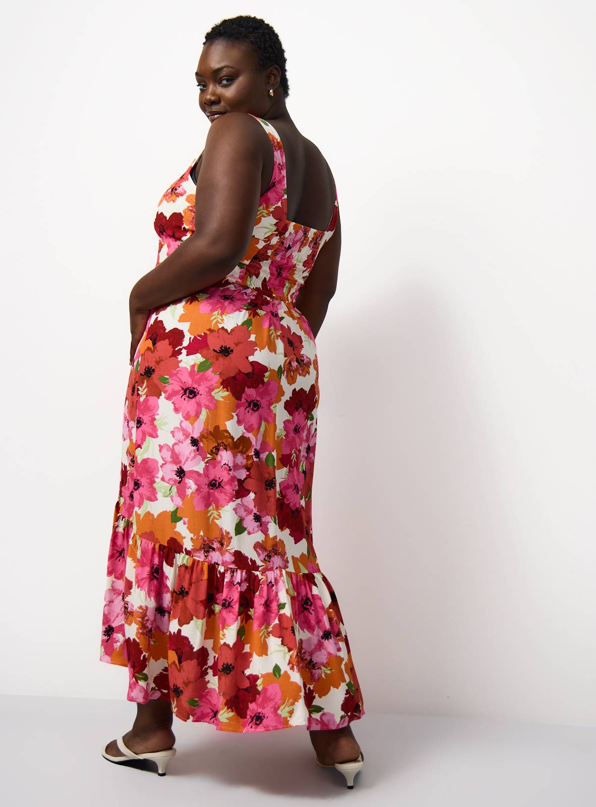 Pink Floral Print Drop Hem Midaxi Dress 18 - Image 4
